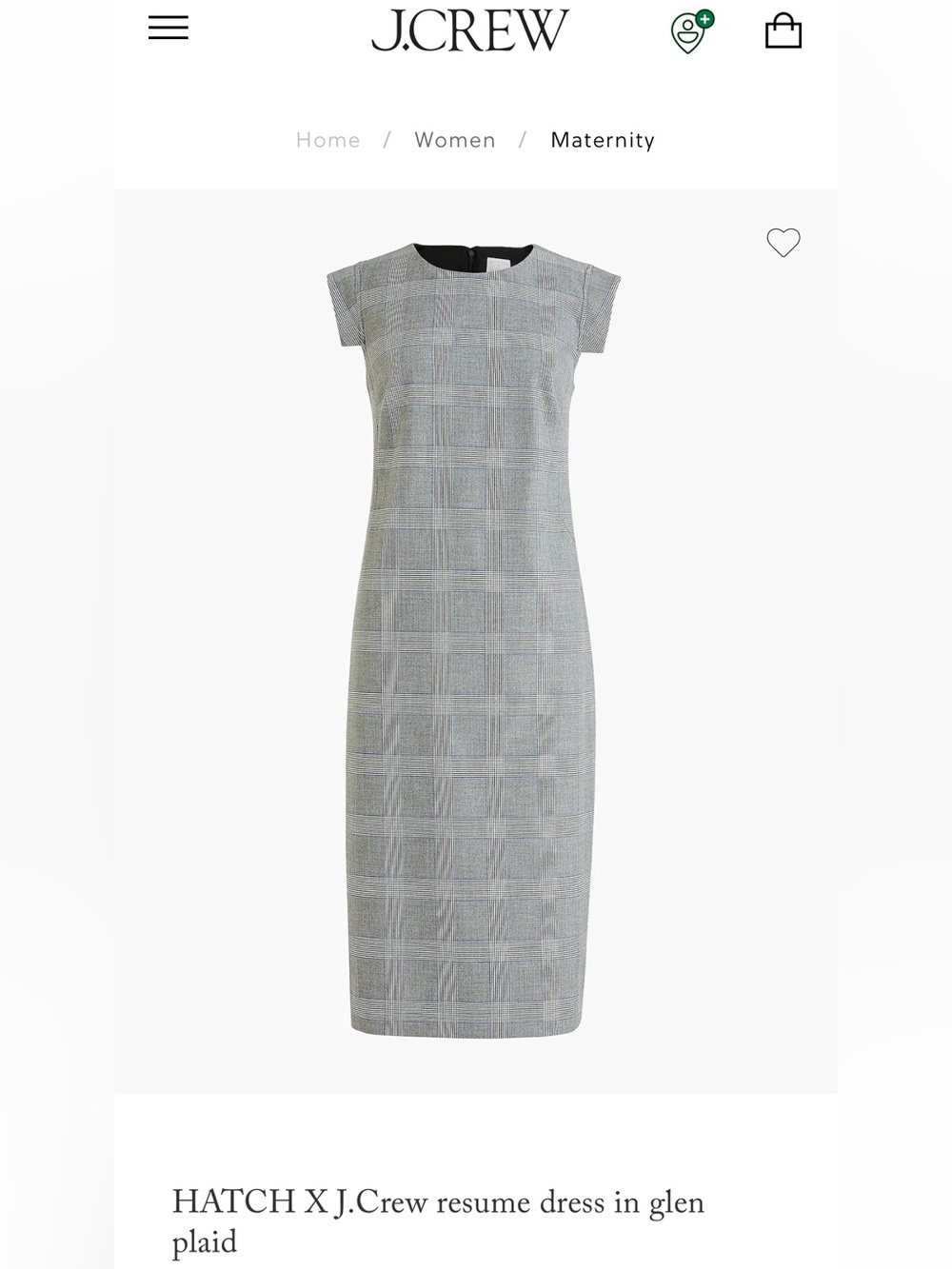 J. Crew x HATCH Glen Plaid Maternity Resume Dress size 1 (S-M) NWT